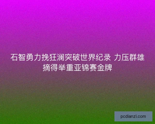 石智勇力挽狂澜突破世界纪录 力压群雄摘得举重亚锦赛金牌