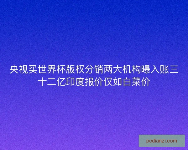 央视买世界杯版权分销两大机构曝入账三十二亿印度报价仅如白菜价